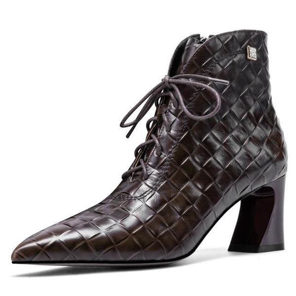 boots women's genuine leather high heel pointed toe lace-up autumn ankle stone pattern elegant ladies slim dress shoes, Black
boots women's genuine leather high heel pointed toe lace-up autumn ankle stone pattern elegant ladies slim dress shoes, Black