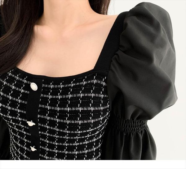 women chic french style retro knitted patchwork shirt square collar slim fit blouse women flare sleeve femme blusas pl371, White
women chic french style retro knitted patchwork shirt square collar slim fit blouse women flare sleeve femme blusas pl371, White