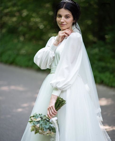 vintage modest design herben style wedding dresses long sleeve chiffon tulle a line bridal gowns princess custom plus size, White
vintage modest design herben style wedding dresses long sleeve chiffon tulle a line bridal gowns princess custom plus size, White