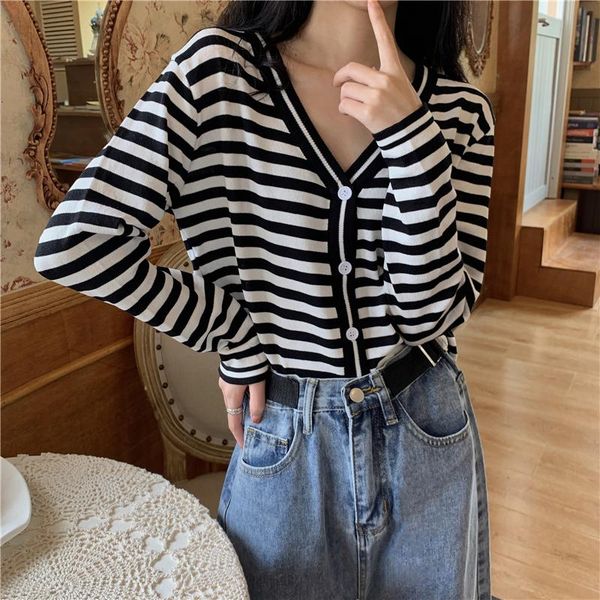 women's knits & tees striped v neck cardigan simple korean style loose autumn color block long sleeve casaco feminino women clothes de5, White
women's knits & tees striped v neck cardigan simple korean style loose autumn color block long sleeve casaco feminino women clothes de5, White