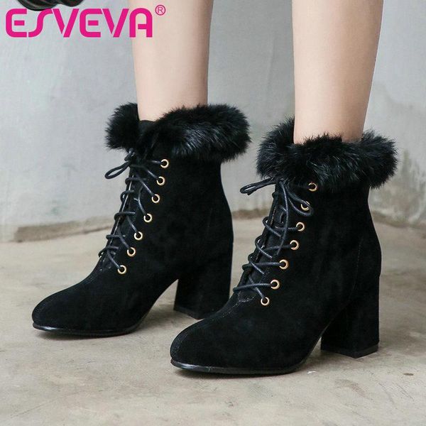 esveva 2020 elegant flock western style women shoes winter ankle boots pointed toe lace up square high heel boot size 34-43, Black
esveva 2020 elegant flock western style women shoes winter ankle boots pointed toe lace up square high heel boot size 34-43, Black