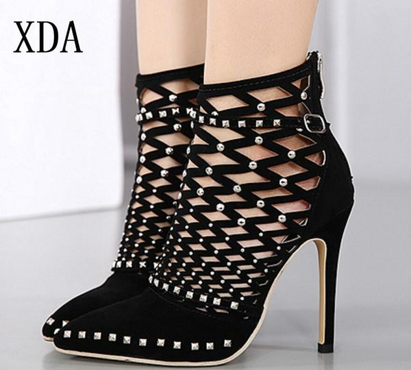 dress shoes xda 2021 gladiator sandals summer spring pointed toe rivets studded cut out caged ankle boots stiletto heel women e13, Black 
dress shoes xda 2021 gladiator sandals summer spring pointed toe rivets studded cut out caged ankle boots stiletto heel women e13, Black