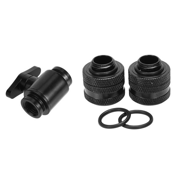 3 pcs accessories: 1 pcs aluminum handle water ball valve & 2pcs od 14mm g1/4 water cooler hard-tube connector
3 pcs accessories: 1 pcs aluminum handle water ball valve & 2pcs od 14mm g1/4 water cooler hard-tube connector