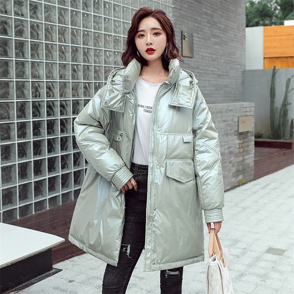 new glossy parka oversize coat fashion winter jacket women medium long hooded parka female warm office lady 201214, Black
new glossy parka oversize coat fashion winter jacket women medium long hooded parka female warm office lady 201214, Black