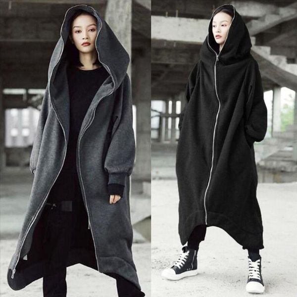 m 5xl ladies autumn and winter solid color personality street zipper hooded long plus velvet sweater coat, Black
m 5xl ladies autumn and winter solid color personality street zipper hooded long plus velvet sweater coat, Black