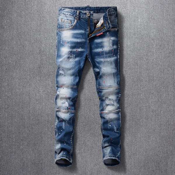 2021 new italian style fashion men jeans retro blue white wash elastic slim fit ripped denim trousers spliced designer hip hop long pants 5m
2021 new italian style fashion men jeans retro blue white wash elastic slim fit ripped denim trousers spliced designer hip hop long pants 5m