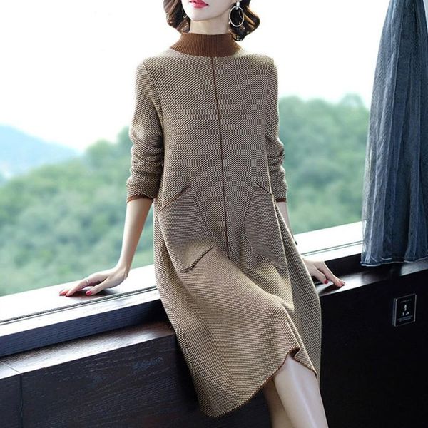 new one-piece women winter turtleneck knitting dress vintage classic plaid autumn elegant loose lady casual sweater dresses, Black;gray
new one-piece women winter turtleneck knitting dress vintage classic plaid autumn elegant loose lady casual sweater dresses, Black;gray