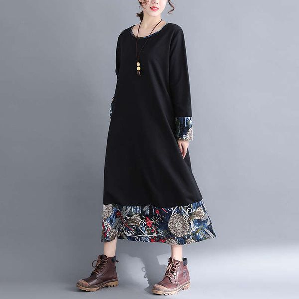 autumn new large women's dress national style loose cotton linen long sleeve dress, White;black
autumn new large women's dress national style loose cotton linen long sleeve dress, White;black