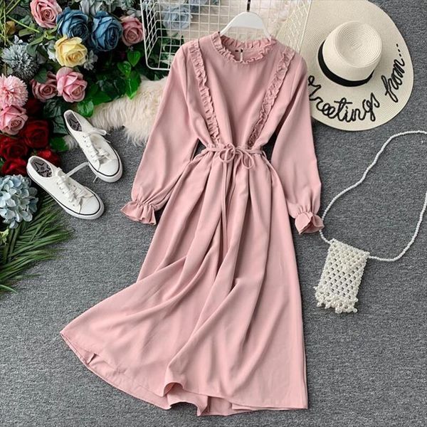 2020 spring autumn new women chiffon dress female vintage casual belt long sleeve dress lotus leaf neck a line long dresses, Black;gray
2020 spring autumn new women chiffon dress female vintage casual belt long sleeve dress lotus leaf neck a line long dresses, Black;gray
