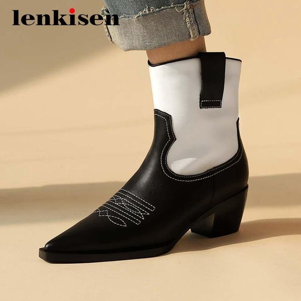 lenkisen genuine leather mixed colors high fashion gorgeous dress pointed toe med strange heel slip on keep warm ankle boots l06, Black
lenkisen genuine leather mixed colors high fashion gorgeous dress pointed toe med strange heel slip on keep warm ankle boots l06, Black