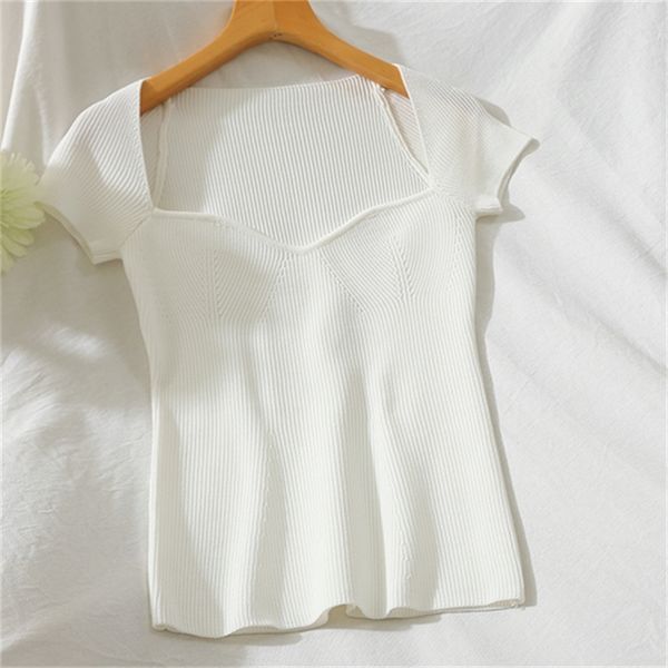 2021 new -shaped neckline design white knitted short-sleeved t-shirt female stretch slim and careful machine 29at
2021 new -shaped neckline design white knitted short-sleeved t-shirt female stretch slim and careful machine 29at