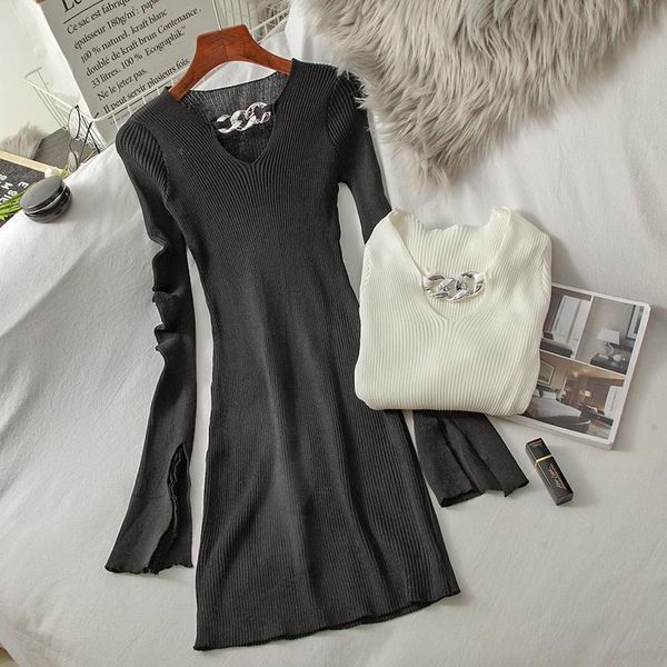 retro temperament high waist slimming long sleeve v-neck chain knitted dress women's autumn new korean bag hip midi dress, White;black
retro temperament high waist slimming long sleeve v-neck chain knitted dress women's autumn new korean bag hip midi dress, White;black