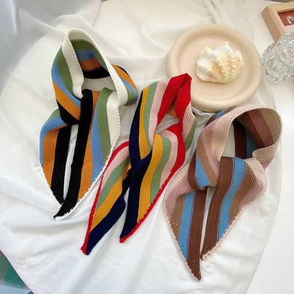 early autumn new rainbow gradient stripe small scarf soft girl knitted wool warm contrast collar klwe, Blue;gray
early autumn new rainbow gradient stripe small scarf soft girl knitted wool warm contrast collar klwe, Blue;gray