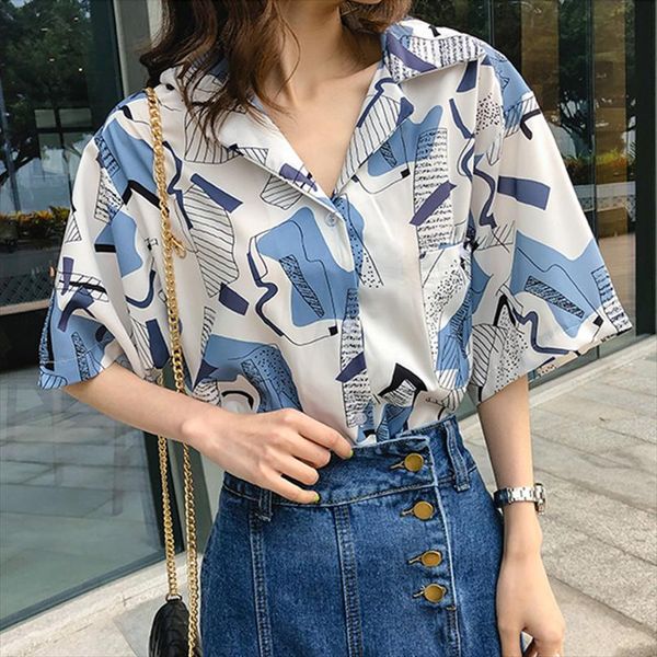 z 2019 summer button printing blouse woman causal shirt short sleeve v neck shirts woman retro print chiffon blouses, White
z 2019 summer button printing blouse woman causal shirt short sleeve v neck shirts woman retro print chiffon blouses, White