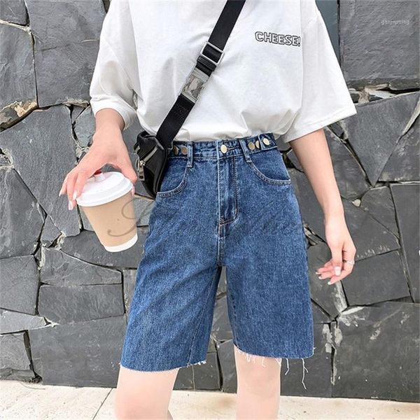 2020 women's summer new breasted breasted denim knee-length pants high waist loose frayed straight shorts1, Blue
2020 women's summer new breasted breasted denim knee-length pants high waist loose frayed straight shorts1, Blue