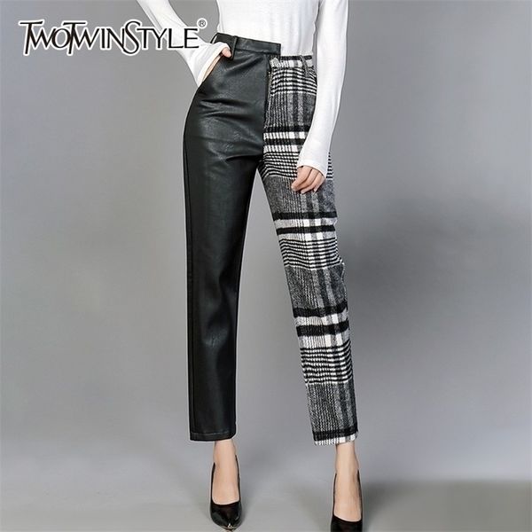twotwinstyle pu trousers for women high waist hit colors asymmetrical patchwork ankle length wool pants female spring new 201228, Black;white
twotwinstyle pu trousers for women high waist hit colors asymmetrical patchwork ankle length wool pants female spring new 201228, Black;white