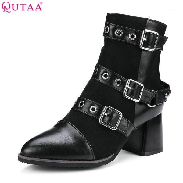 qutaa 2018 fashion women ankle boots buckle design zipper pointed toe square high heel westrn style women boots size 34-431, Black
qutaa 2018 fashion women ankle boots buckle design zipper pointed toe square high heel westrn style women boots size 34-431, Black