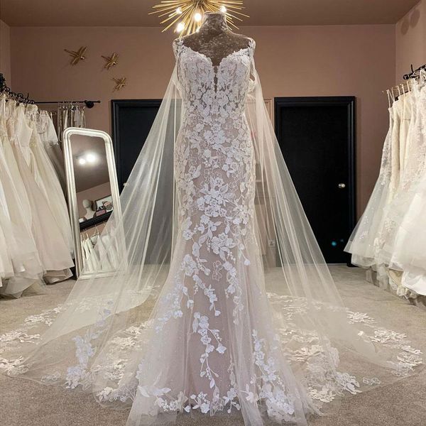 graceful lace mermaid backless wedding dresses sheer plunging neck plus size bridal gowns appliqued sweep train robe de mariée, White
graceful lace mermaid backless wedding dresses sheer plunging neck plus size bridal gowns appliqued sweep train robe de mariée, White