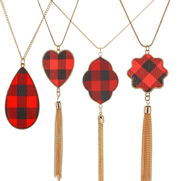 original design tassel long necklace snake chain personalized christmas red plaid leather sweater chain, Silver
original design tassel long necklace snake chain personalized christmas red plaid leather sweater chain, Silver