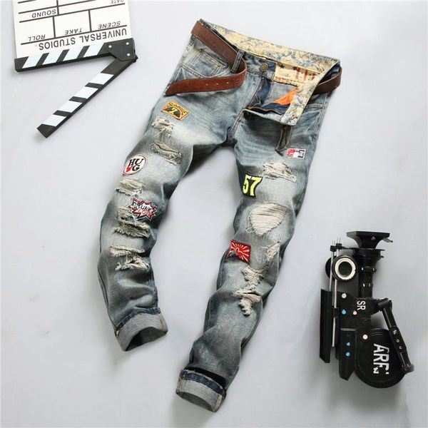 distressed and ragged jeans denim men long four seasons straight hair badge hip hop cotton fashion new high-quality jeans, Blue
distressed and ragged jeans denim men long four seasons straight hair badge hip hop cotton fashion new high-quality jeans, Blue