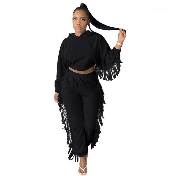 woman 2 piece outfit long sleeve solid color tassel hoodies suits fashion casual set female clothing, Gray
woman 2 piece outfit long sleeve solid color tassel hoodies suits fashion casual set female clothing, Gray