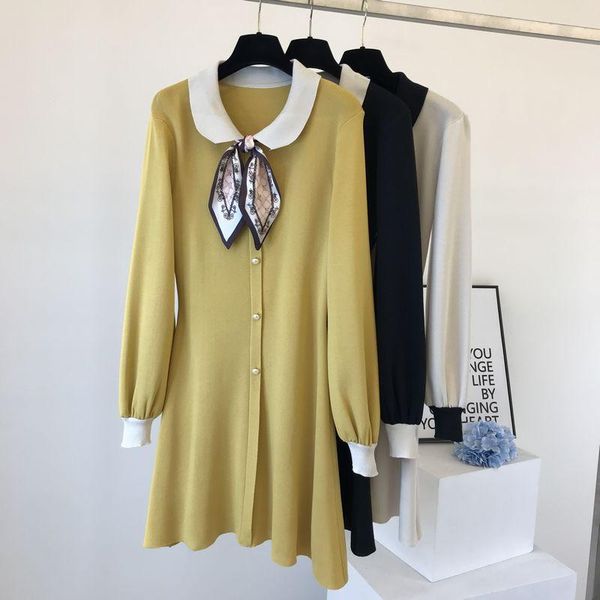 the new a-line slim light luxury ladies small incense style fashion doll collar knitted dress, Black;gray
the new a-line slim light luxury ladies small incense style fashion doll collar knitted dress, Black;gray