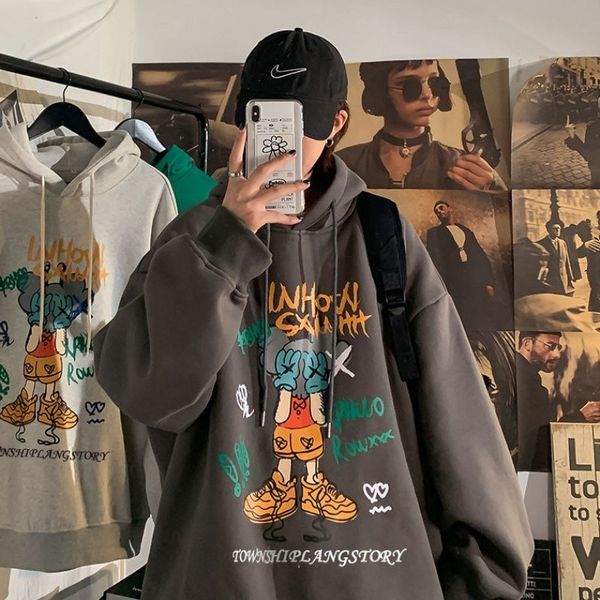 couple's sweater women's autumn and winter tide ins plush loose large new coat boy's handsome hip hop hoodie, Blue