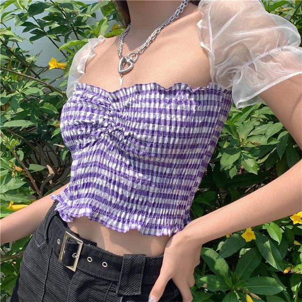 casual plaid mesh puff sleeve pleated crop 2021 summer women low cut backless ruched ruffles blouse shirts streetwear skinny, White
casual plaid mesh puff sleeve pleated crop 2021 summer women low cut backless ruched ruffles blouse shirts streetwear skinny, White