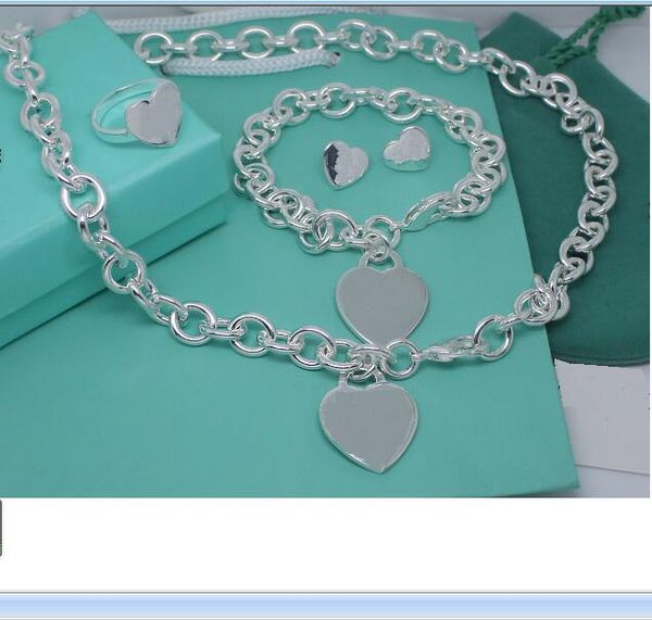 2020 stainless steel thick chians with heart plate pendant necklaces and bracelet earrings ring set with blue box and dastbag, Silver
2020 stainless steel thick chians with heart plate pendant necklaces and bracelet earrings ring set with blue box and dastbag, Silver