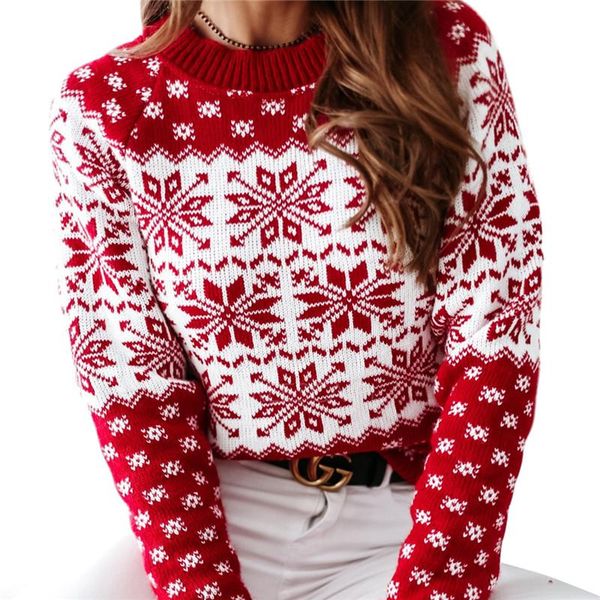 fashion christmas long sleeve sweaters for women fall winter knitted snowflake o neck pullovers casual streetwear, White;black
fashion christmas long sleeve sweaters for women fall winter knitted snowflake o neck pullovers casual streetwear, White;black