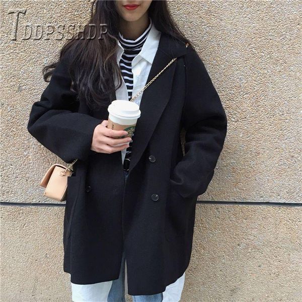 2020 autumn winter korean women woolen coat 3 colors can choose harajuku loose female jacket1, Black 
2020 autumn winter korean women woolen coat 3 colors can choose harajuku loose female jacket1, Black