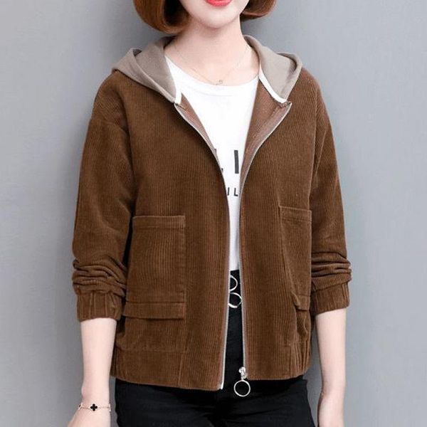 women's jackets solid color casual hoodie corduroy short jacket female autumn 2021 large size loose wild fashion hooded trend, Black;brown
women's jackets solid color casual hoodie corduroy short jacket female autumn 2021 large size loose wild fashion hooded trend, Black;brown