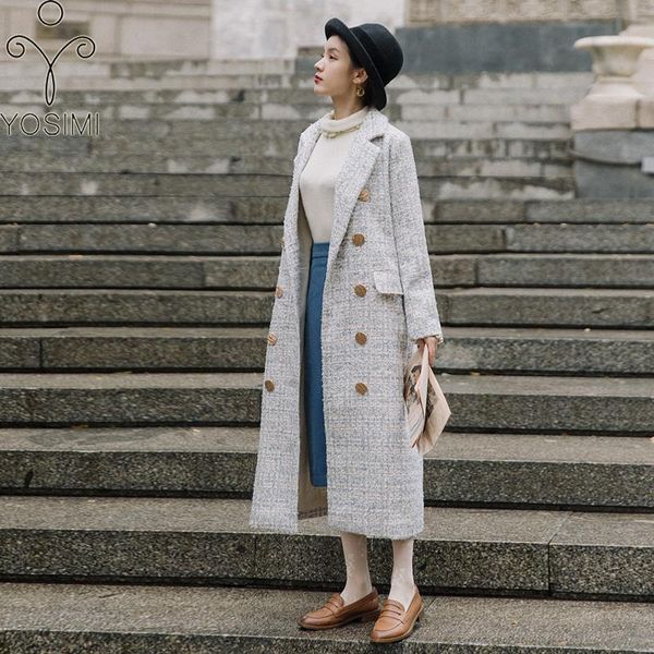 women's wool & blends yosimi women coat 2021 winter plaid mid-calf long woolen jackets full sleeve turn-down collar wide-waisted midi, Black
women's wool & blends yosimi women coat 2021 winter plaid mid-calf long woolen jackets full sleeve turn-down collar wide-waisted midi, Black