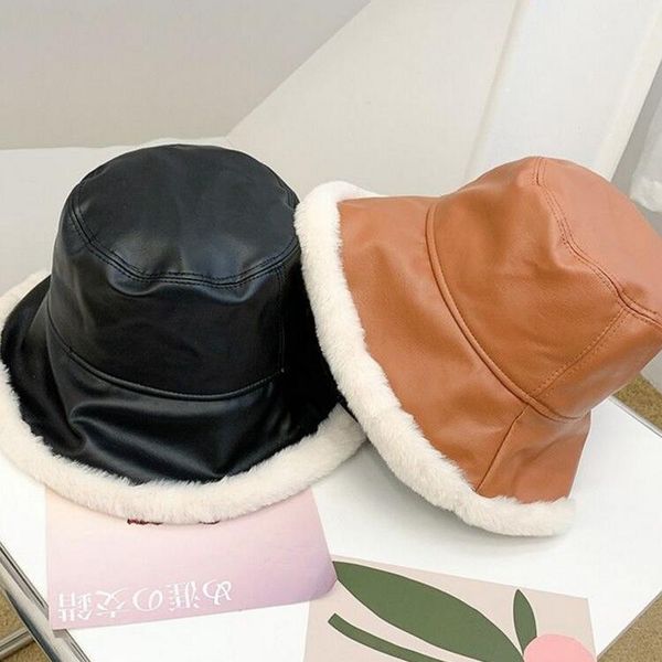 korea winter women bucket hats ladies autumn pu leather fisherman hat thicken warm plush fisherman cap girl crimping basin cap sun hats, Blue;gray
korea winter women bucket hats ladies autumn pu leather fisherman hat thicken warm plush fisherman cap girl crimping basin cap sun hats, Blue;gray