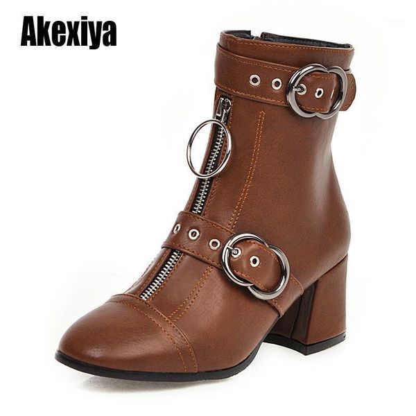 2020 buckle ankle boots for women pu leather fashion low heel shoes women motorcycle boots autumn w0601, Black