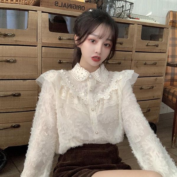 girls shirts long-sleeved sweety design 2021 news fashion beige lace flowers ruffles princess graceful office lady funny blouses1, White
girls shirts long-sleeved sweety design 2021 news fashion beige lace flowers ruffles princess graceful office lady funny blouses1, White