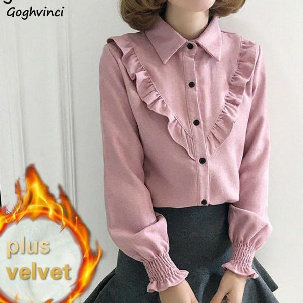 shirts women plus velvet solid ruffles long sleeve single breasted korean chic sweet elegant vintage casual blouses womens daily1, White
shirts women plus velvet solid ruffles long sleeve single breasted korean chic sweet elegant vintage casual blouses womens daily1, White