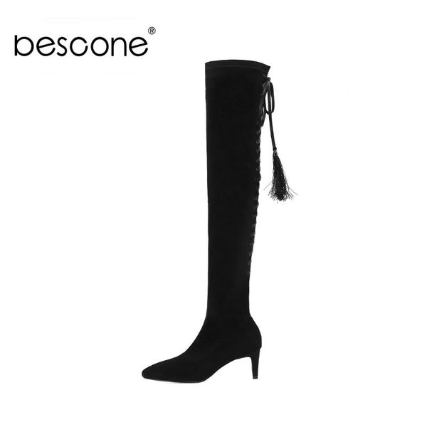 bescone over knee boots lace-up pointed toe black stretch high long boots women winter shoes bm646
bescone over knee boots lace-up pointed toe black stretch high long boots women winter shoes bm646