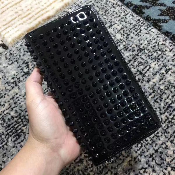 long style panelled spiked clutch women patent leather mixed color rivets party clutches bags men long purses with spikes wallets, Red;black
long style panelled spiked clutch women patent leather mixed color rivets party clutches bags men long purses with spikes wallets, Red;black