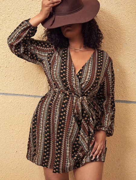 plus ditsy floral wrap a-line dress z0ly#, Black