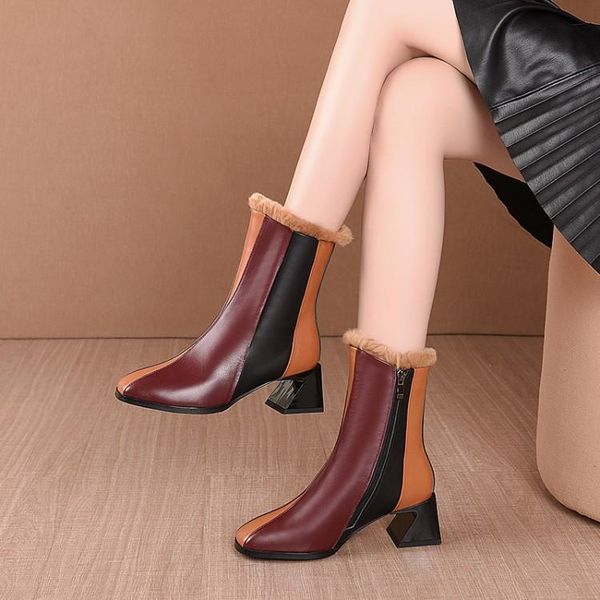 boots mljuese 2021 women ankle cow leather winter short plush mixed colors square toe high heels female size 40, Black
boots mljuese 2021 women ankle cow leather winter short plush mixed colors square toe high heels female size 40, Black