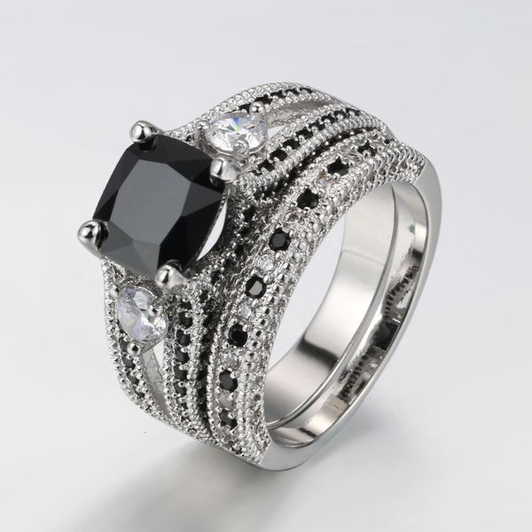 hand nano decorated black fashion zircon micro set platinum plated women's ring, Silver
hand nano decorated black fashion zircon micro set platinum plated women's ring, Silver