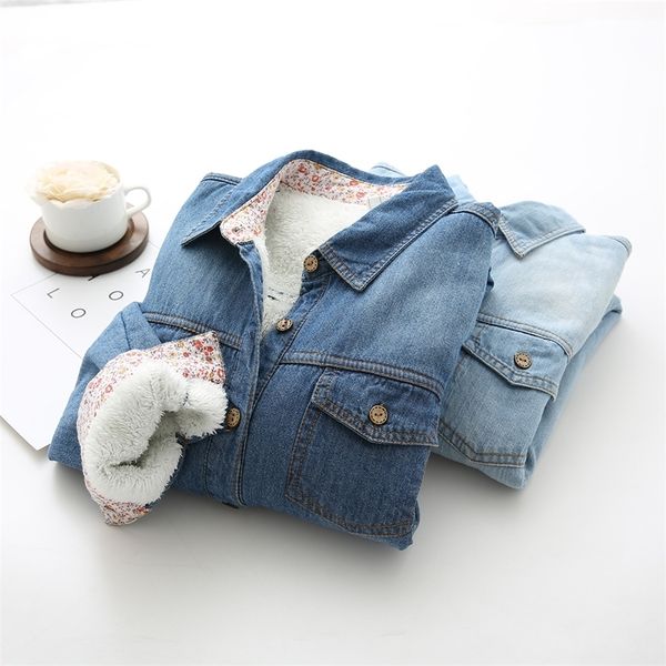 women warm winter plus velet denim shirts korean classic blue thick long sleeve jeans blouse female turn-down collar basic blusa 201126, White
women warm winter plus velet denim shirts korean classic blue thick long sleeve jeans blouse female turn-down collar basic blusa 201126, White