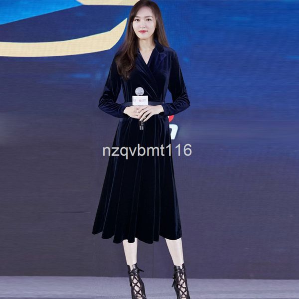 casual dresses tang yan star same style autumn women's suit collar long sleeve velvet lace up dress temperament, Black;gray
casual dresses tang yan star same style autumn women's suit collar long sleeve velvet lace up dress temperament, Black;gray