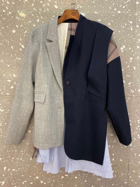 2020 spriing new women patchwork asymmetrical blazer coat female wool jacket outerwear ddxgz2, White;black
2020 spriing new women patchwork asymmetrical blazer coat female wool jacket outerwear ddxgz2, White;black
