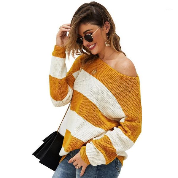 long sleeve 2019 autumn winter women sweater striped woman sweater european style knit pullover1, White;black
long sleeve 2019 autumn winter women sweater striped woman sweater european style knit pullover1, White;black