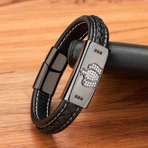 charm bracelets classic style stainless steel black leather men's bracelet luxury crown cubic zirconia magnet buckle bangle diy size cu, Golden;silver
charm bracelets classic style stainless steel black leather men's bracelet luxury crown cubic zirconia magnet buckle bangle diy size cu, Golden;silver