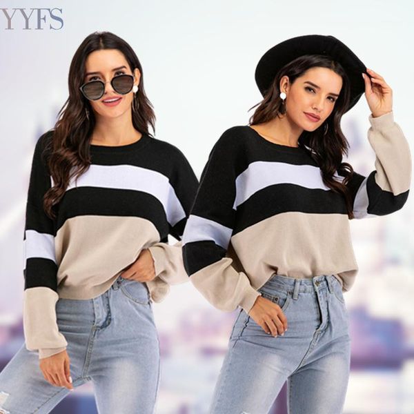 sweater women 2020 new color-blocking long-sleeved sweater women autumn and winter loose and thin casual all-match1, White;black
sweater women 2020 new color-blocking long-sleeved sweater women autumn and winter loose and thin casual all-match1, White;black