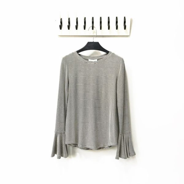 2019 new spring versatile bottoming elastic fashion pinstripe flared t-shirt long sleeve top, Black;gray
2019 new spring versatile bottoming elastic fashion pinstripe flared t-shirt long sleeve top, Black;gray