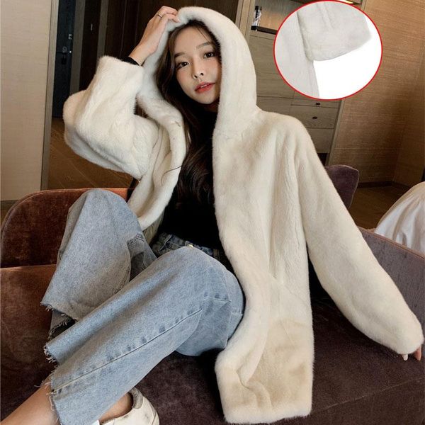women's fur & faux 2021 winter super texture hooded coat long sleeve medium length, Black
women's fur & faux 2021 winter super texture hooded coat long sleeve medium length, Black